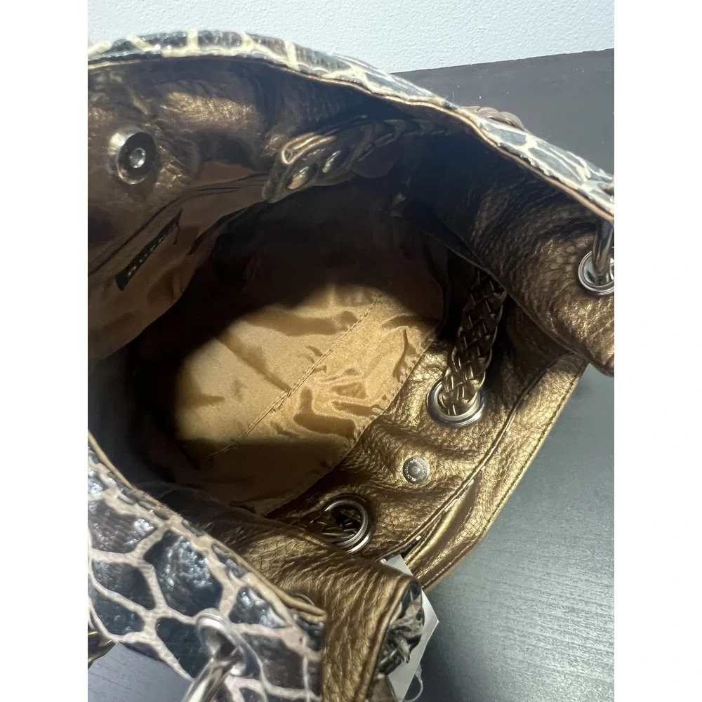 Bueno Collection Women's Hobo Bag Giraffe Print Metallic Bronze Tassel Shoulder